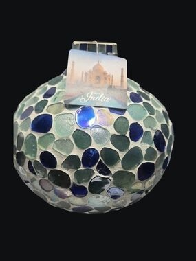 Mosaic Glass Accent Vase - Blue & Green Handcrafted